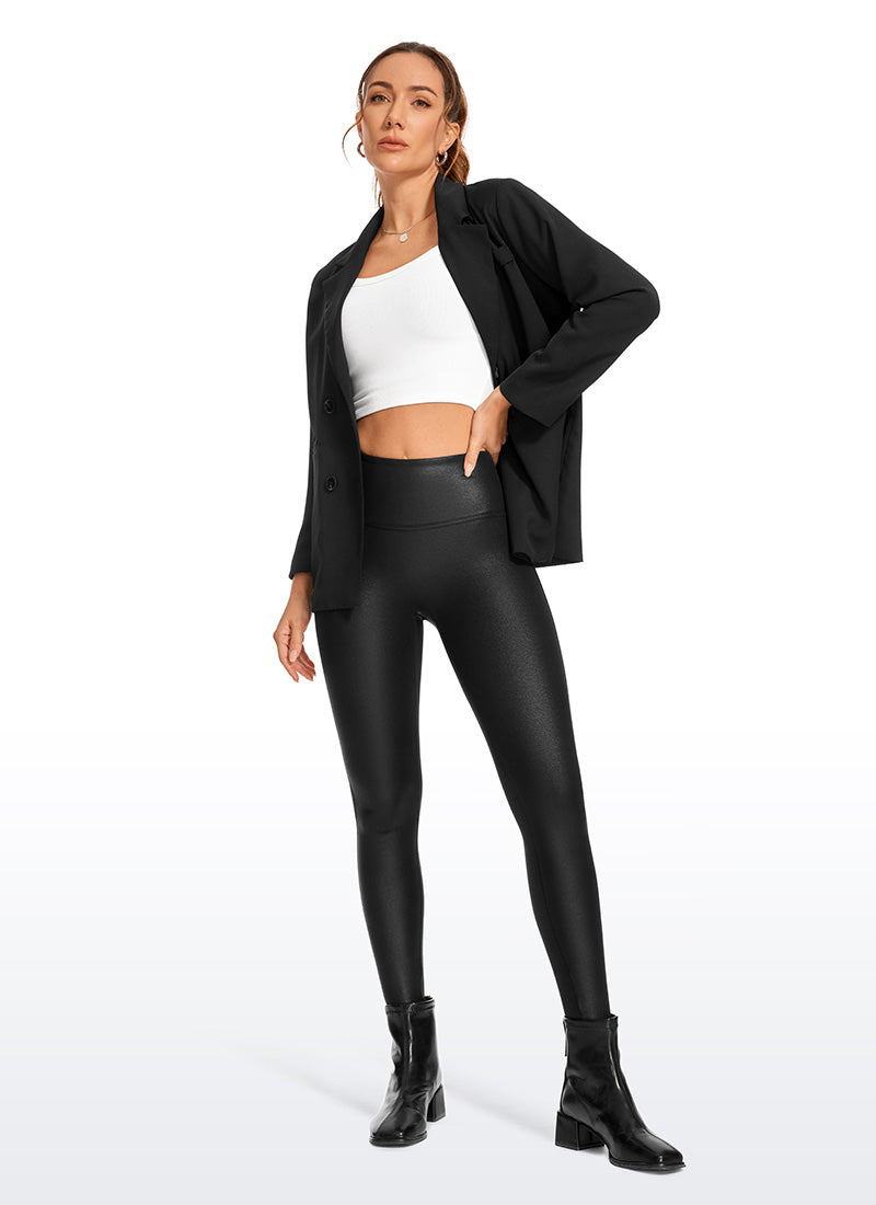 CRZ YOGA Mujer Leggings de Cuero Sintético Matte Sin Costura Frontal Cuero clásico negro