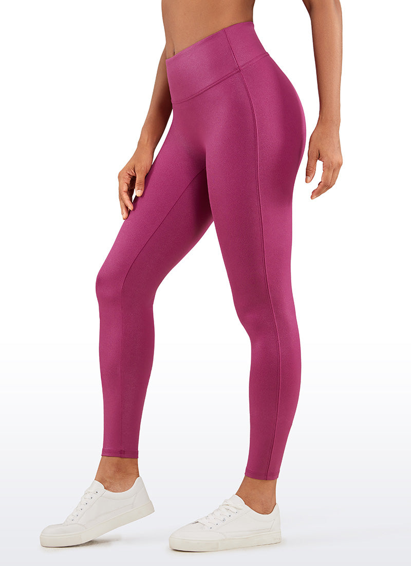 CRZ YOGA Mujer Leggings de Cuero Sintético Matte Sin Costura Frontal Patrón Clásico Púrpura Magenta