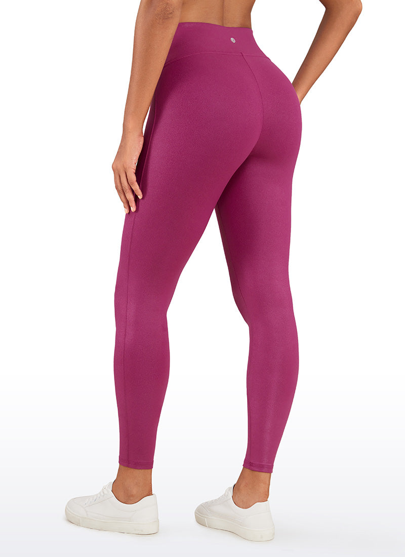 CRZ YOGA Mujer Leggings de Cuero Sintético Matte Sin Costura Frontal Patrón Clásico Púrpura Magenta