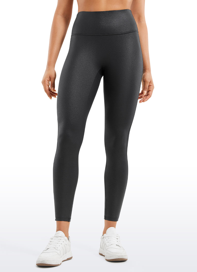 CRZ YOGA Leggings de piel sintética sin costuras delanteras para mujer Cuero clásico negro