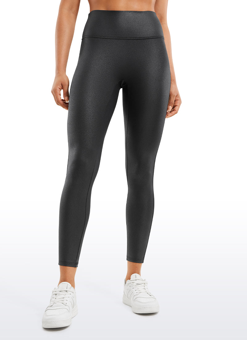 CRZ YOGA Leggings de piel sintética sin costuras delanteras para mujer Estampado Negro