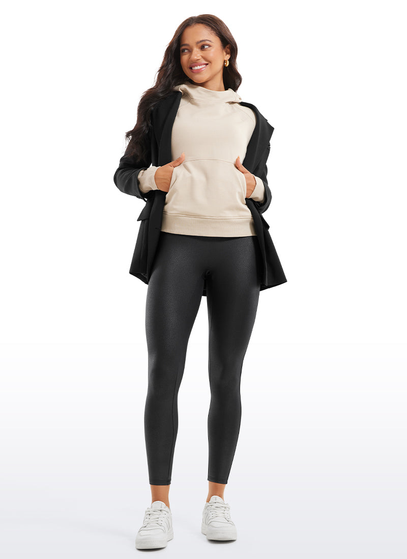 CRZ YOGA Leggings de piel sintética sin costuras delanteras para mujer Estampado Negro