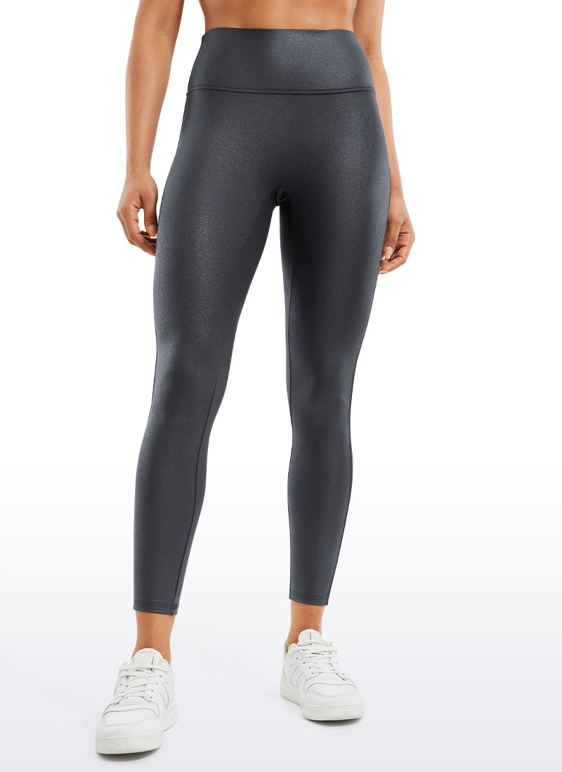 CRZ YOGA Leggings de piel sintética sin costuras delanteras para mujer Papel de Aluminio Gris Misterioso