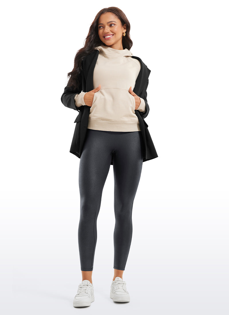 CRZ YOGA Leggings de piel sintética sin costuras delanteras para mujer Papel de Aluminio Gris Misterioso