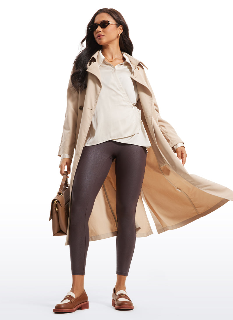 CRZ YOGA Leggings de piel sintética sin costuras delanteras para mujer Papel de Aluminio Marron Hot Fudge