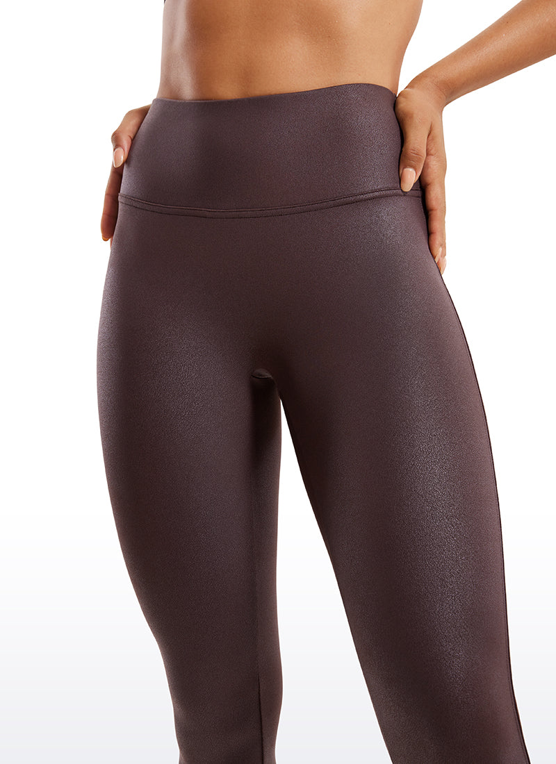 CRZ YOGA Leggings de piel sintética sin costuras delanteras para mujer Papel de Aluminio Marron Hot Fudge