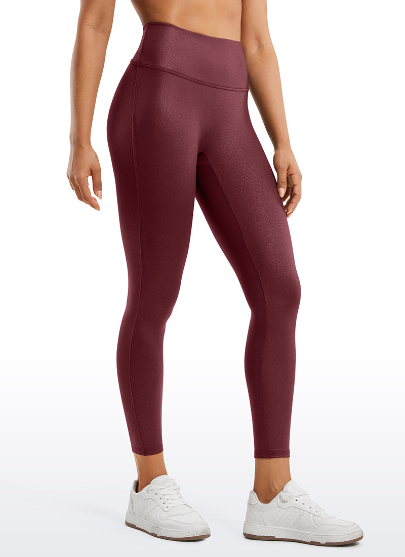 CRZ YOGA Leggings de piel sintética sin costuras delanteras para mujer Papel de Aluminio Rojo Merlot