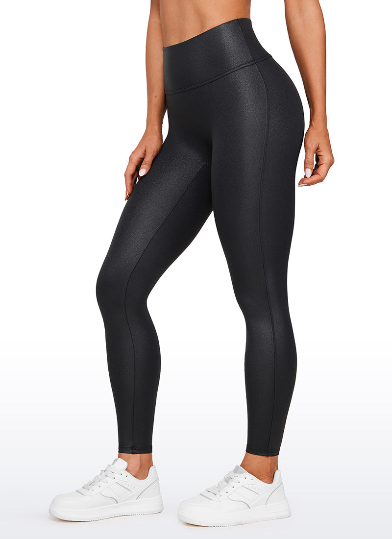 CRZ YOGA Leggings de piel sintética sin costuras delanteras para mujer Cuero clásico negro