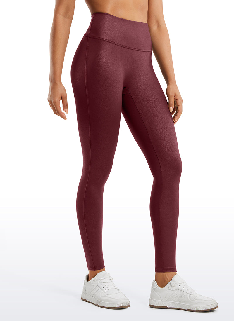 CRZ YOGA Leggings de piel sintética sin costuras delanteras para mujer Papel de Aluminio Rojo Merlot