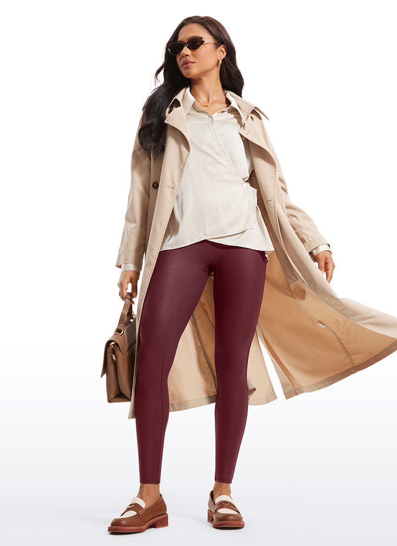 CRZ YOGA Leggings de piel sintética sin costuras delanteras para mujer Papel de Aluminio Rojo Merlot