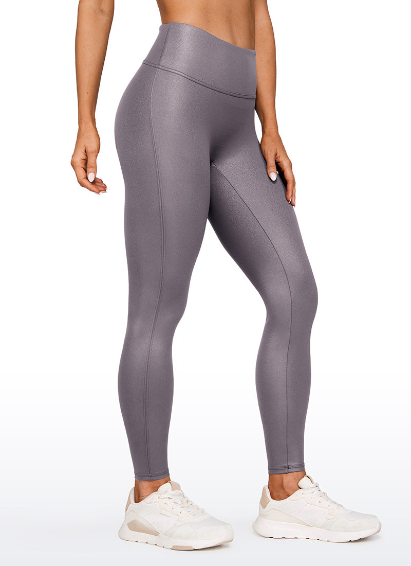 CRZ YOGA Leggings de piel sintética sin costuras delanteras para mujer Patrón Clásico Gris Tornado