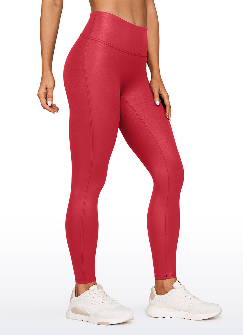 CRZ YOGA Leggings de piel sintética sin costuras delanteras para mujer Patrón Clásico Rojo Rubí