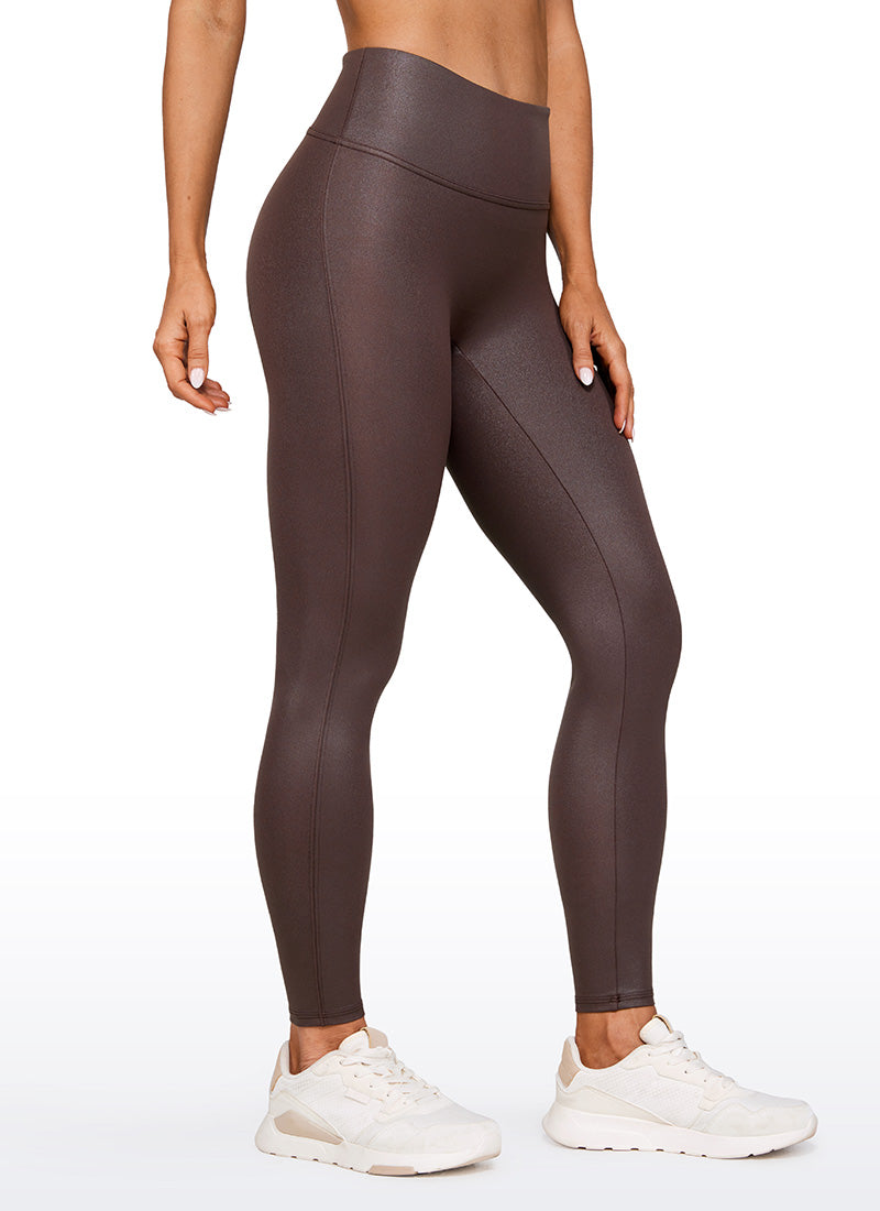 CRZ YOGA Leggings de piel sintética sin costuras delanteras para mujer Patrón Clásico Topo