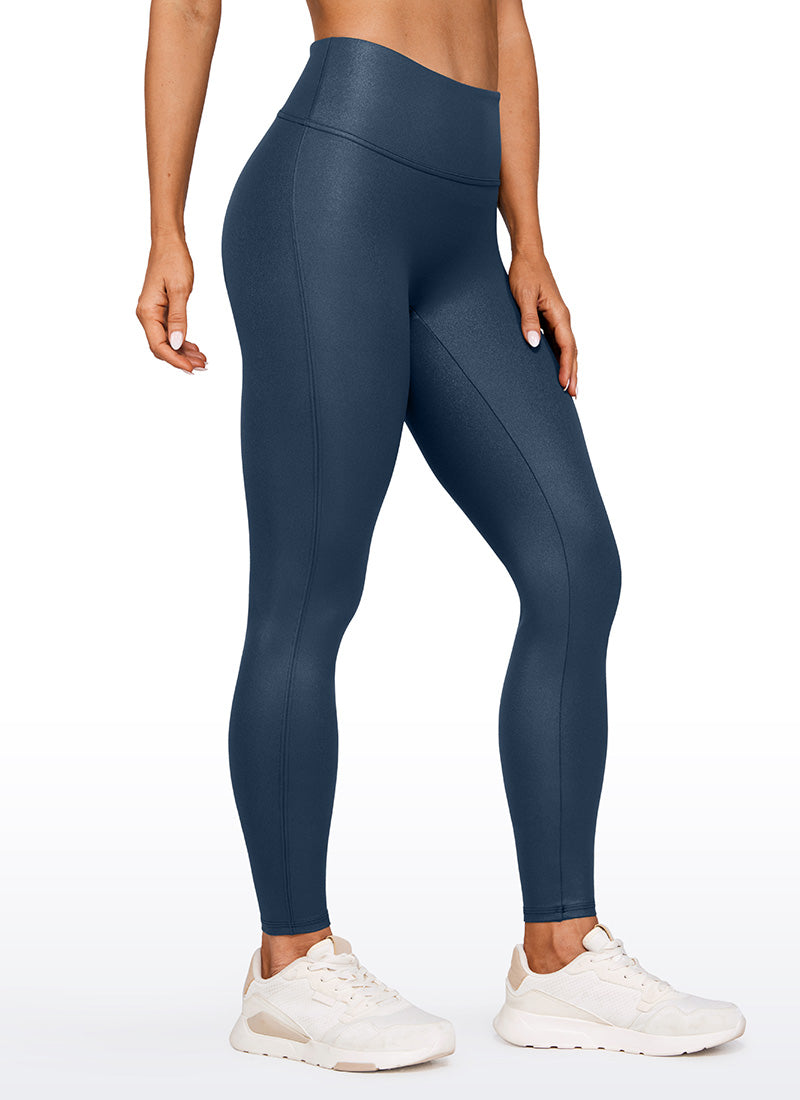 CRZ YOGA Leggings de piel sintética sin costuras delanteras para mujer MARINA FRANCESA Patrón Clásico