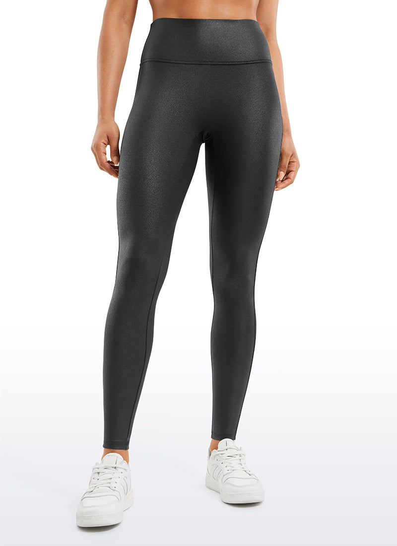 CRZ YOGA Leggings de piel sintética sin costuras delanteras para mujer Estampado Negro