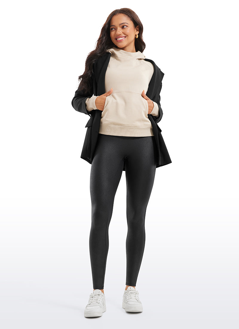 CRZ YOGA Leggings de piel sintética sin costuras delanteras para mujer Estampado Negro