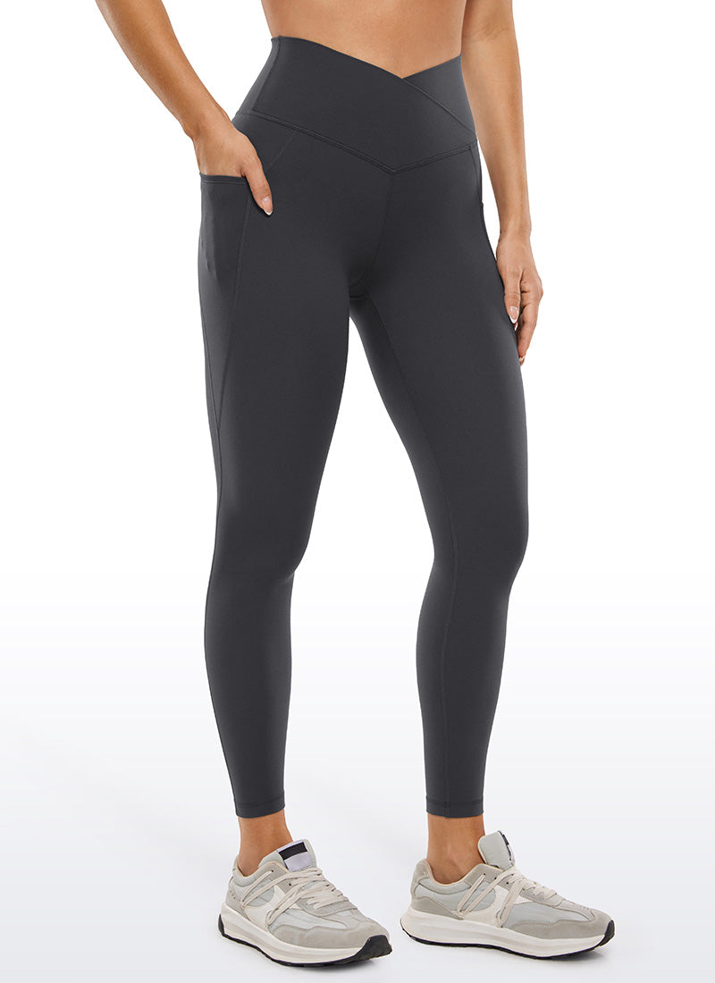 CRZ YOGA  Leggings con Cintura Cruzada y Bolsillos para Mujer Gris misterioso
