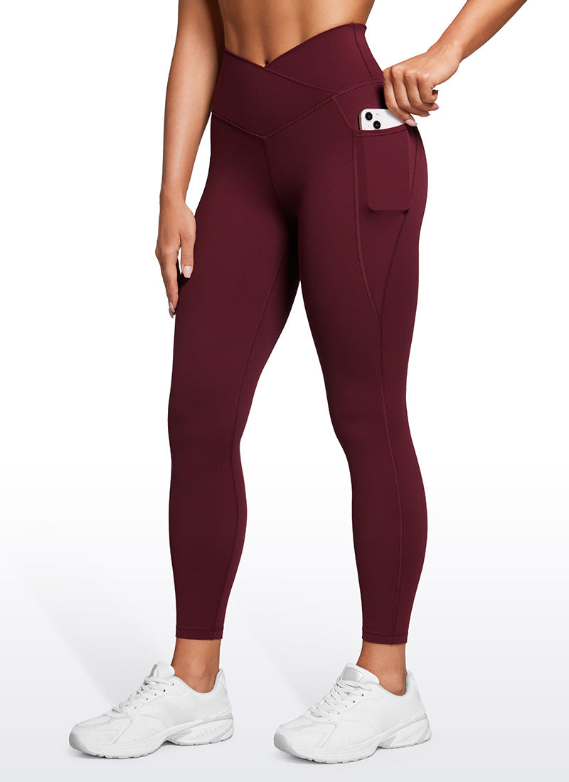 CRZ YOGA  Leggings con Cintura Cruzada y Bolsillos para Mujer Merlot Rojo