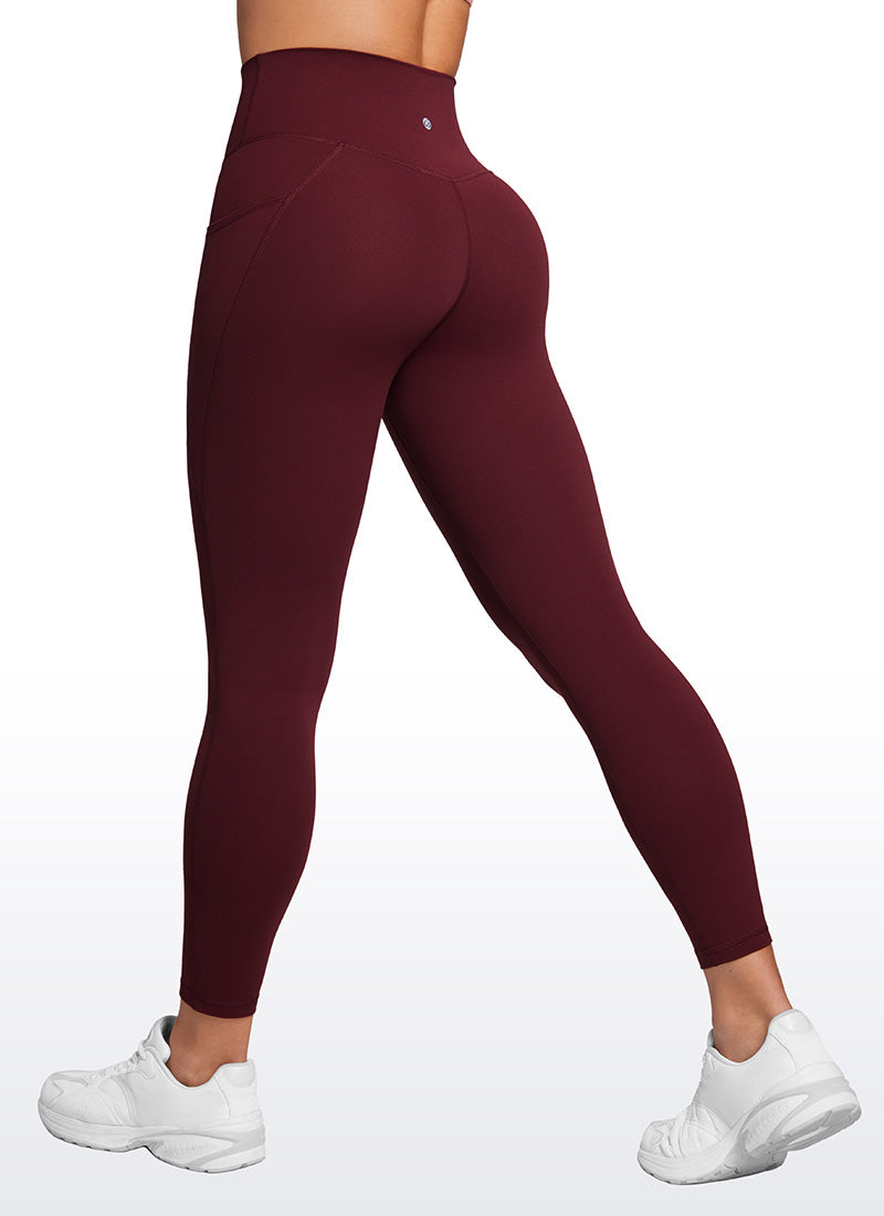 CRZ YOGA  Leggings con Cintura Cruzada y Bolsillos para Mujer Merlot Rojo