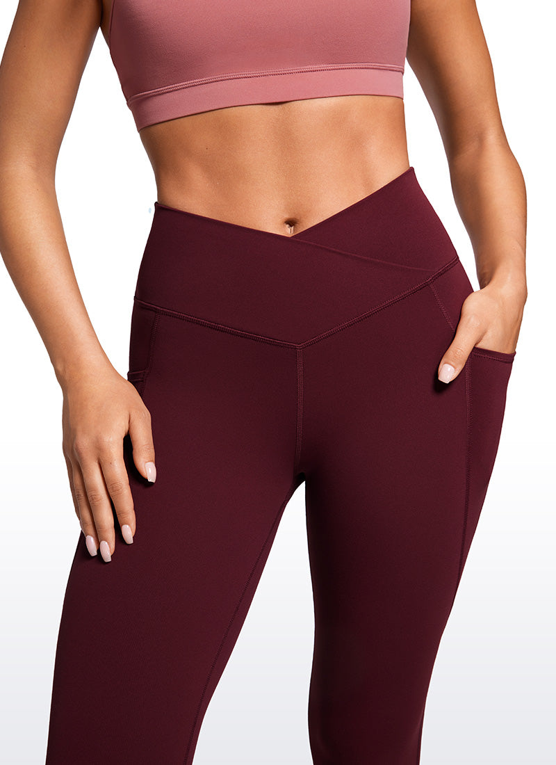 CRZ YOGA  Leggings con Cintura Cruzada y Bolsillos para Mujer Merlot Rojo