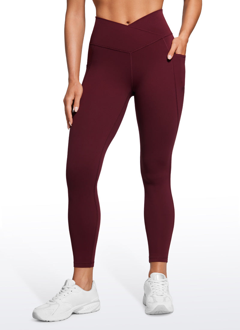 CRZ YOGA  Leggings con Cintura Cruzada y Bolsillos para Mujer Merlot Rojo
