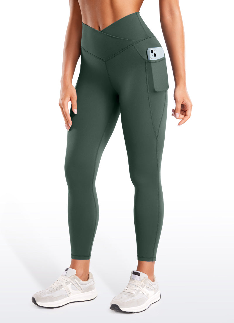 CRZ YOGA  Leggings con Cintura Cruzada y Bolsillos para Mujer Verde Bosque Oscuro