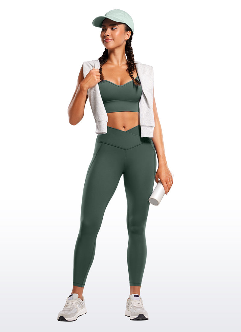 CRZ YOGA  Leggings con Cintura Cruzada y Bolsillos para Mujer Verde Bosque Oscuro