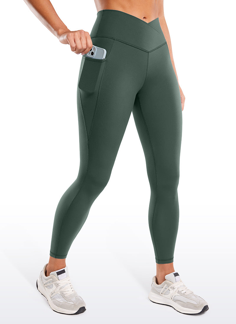CRZ YOGA  Leggings con Cintura Cruzada y Bolsillos para Mujer Verde Bosque Oscuro