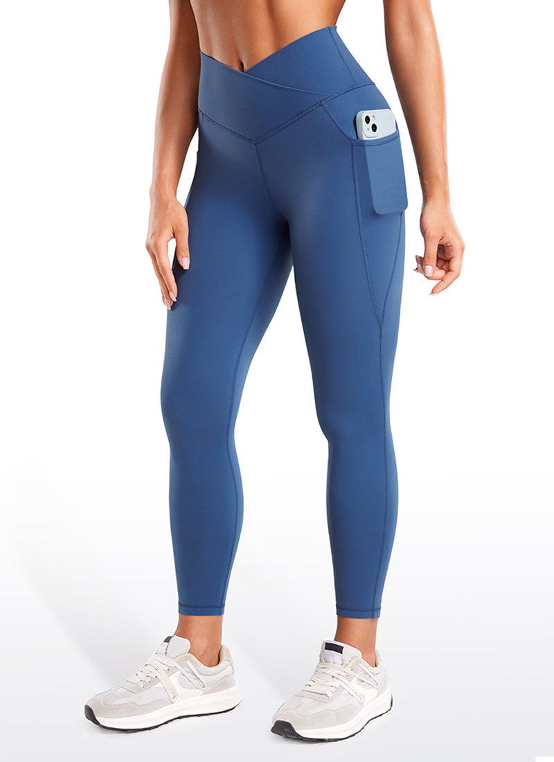 CRZ YOGA  Leggings con Cintura Cruzada y Bolsillos para Mujer Azul Tono