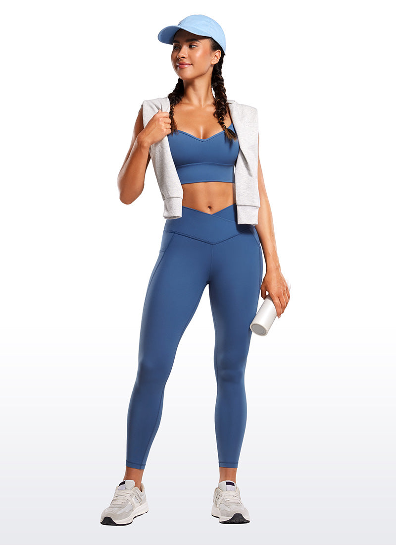 CRZ YOGA  Leggings con Cintura Cruzada y Bolsillos para Mujer Azul Tono