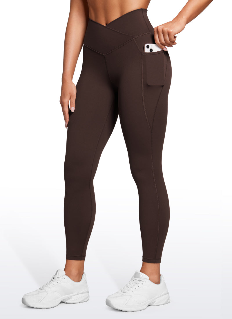 CRZ YOGA  Leggings con Cintura Cruzada y Bolsillos para Mujer Marrón Fudge Caliente