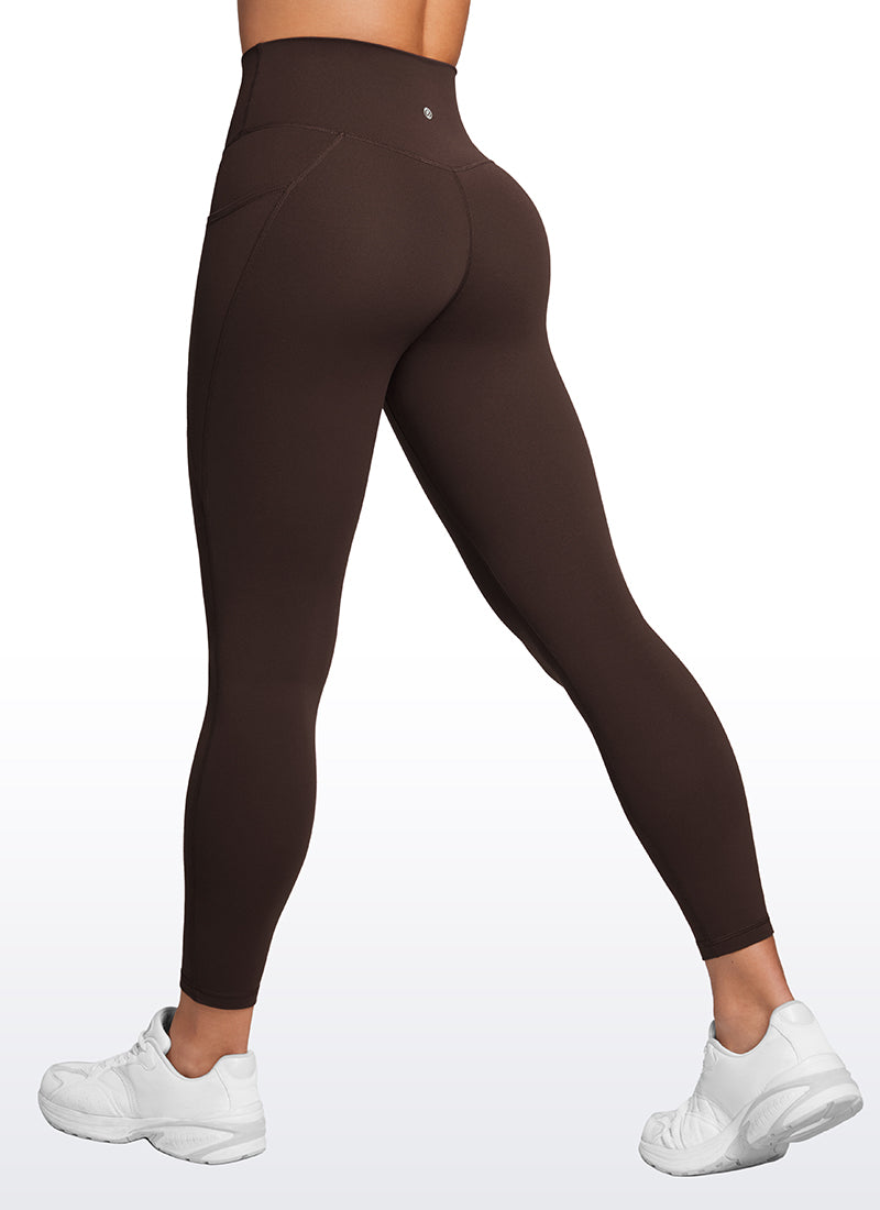 CRZ YOGA  Leggings con Cintura Cruzada y Bolsillos para Mujer Marrón Fudge Caliente