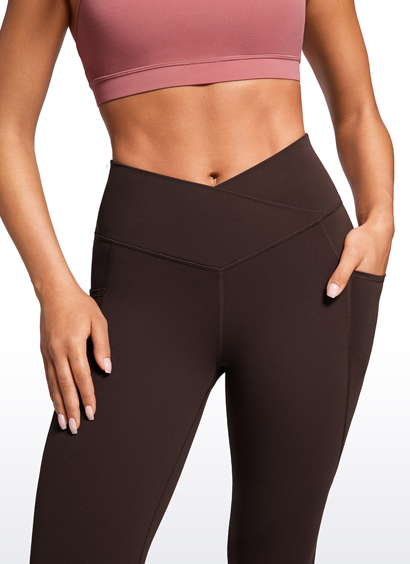 CRZ YOGA  Leggings con Cintura Cruzada y Bolsillos para Mujer Marrón Fudge Caliente