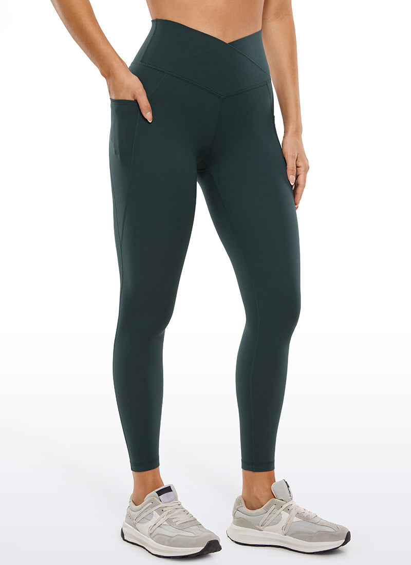 CRZ YOGA  Leggings con Cintura Cruzada y Bolsillos para Mujer Verde oscuro del bosque