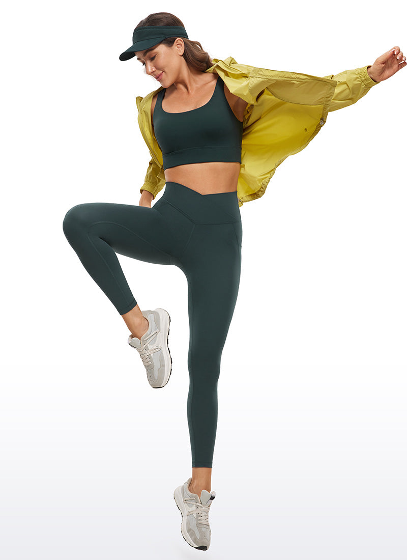 CRZ YOGA  Leggings con Cintura Cruzada y Bolsillos para Mujer Verde oscuro del bosque