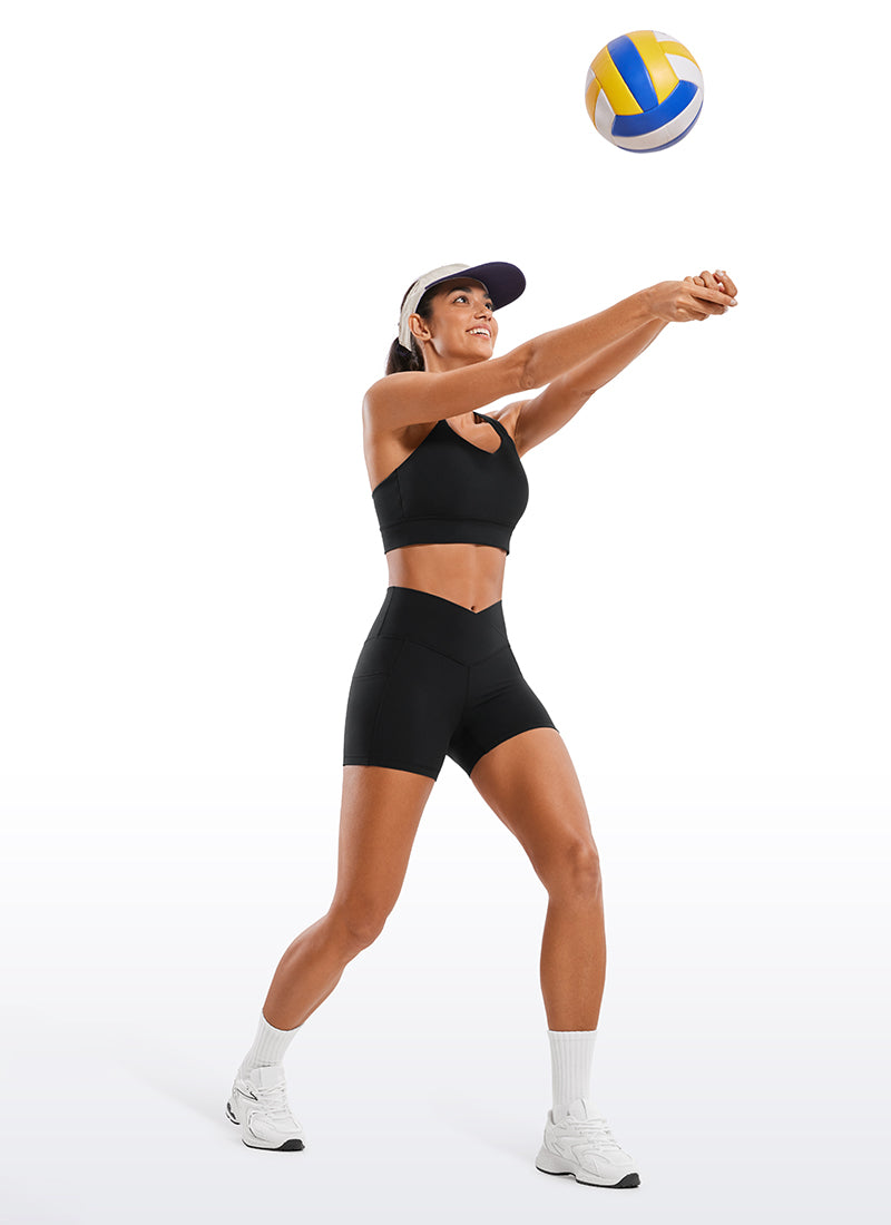 CRZ YOGA Mujeres Shorts V Cross con Bolsillos Alta Cintura de 4 pulg. Negro