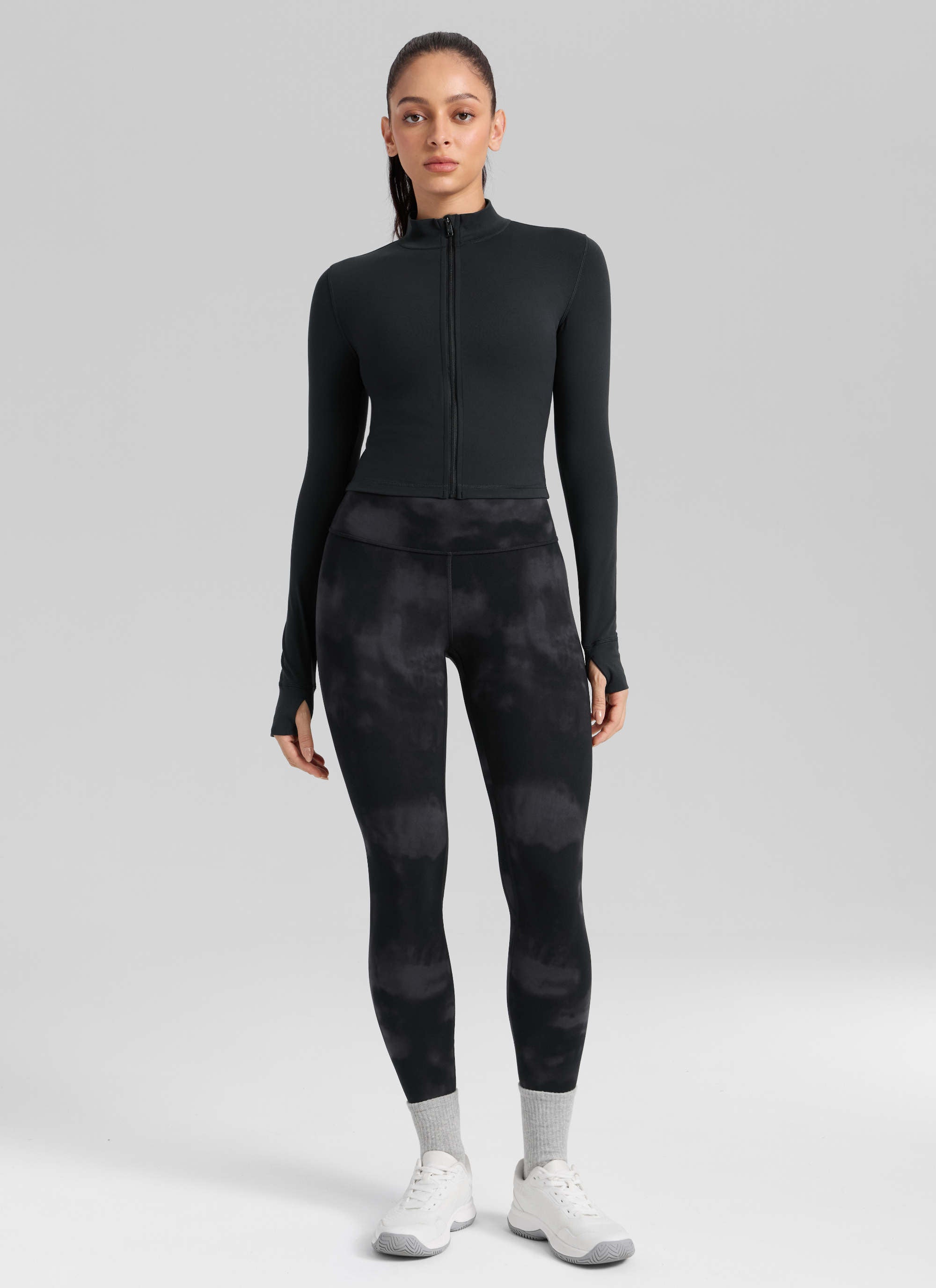 CRZ YOGA Butterlift Leggings de Yoga de 25 Pulgadas para Mujer Flores De Tinte Negro