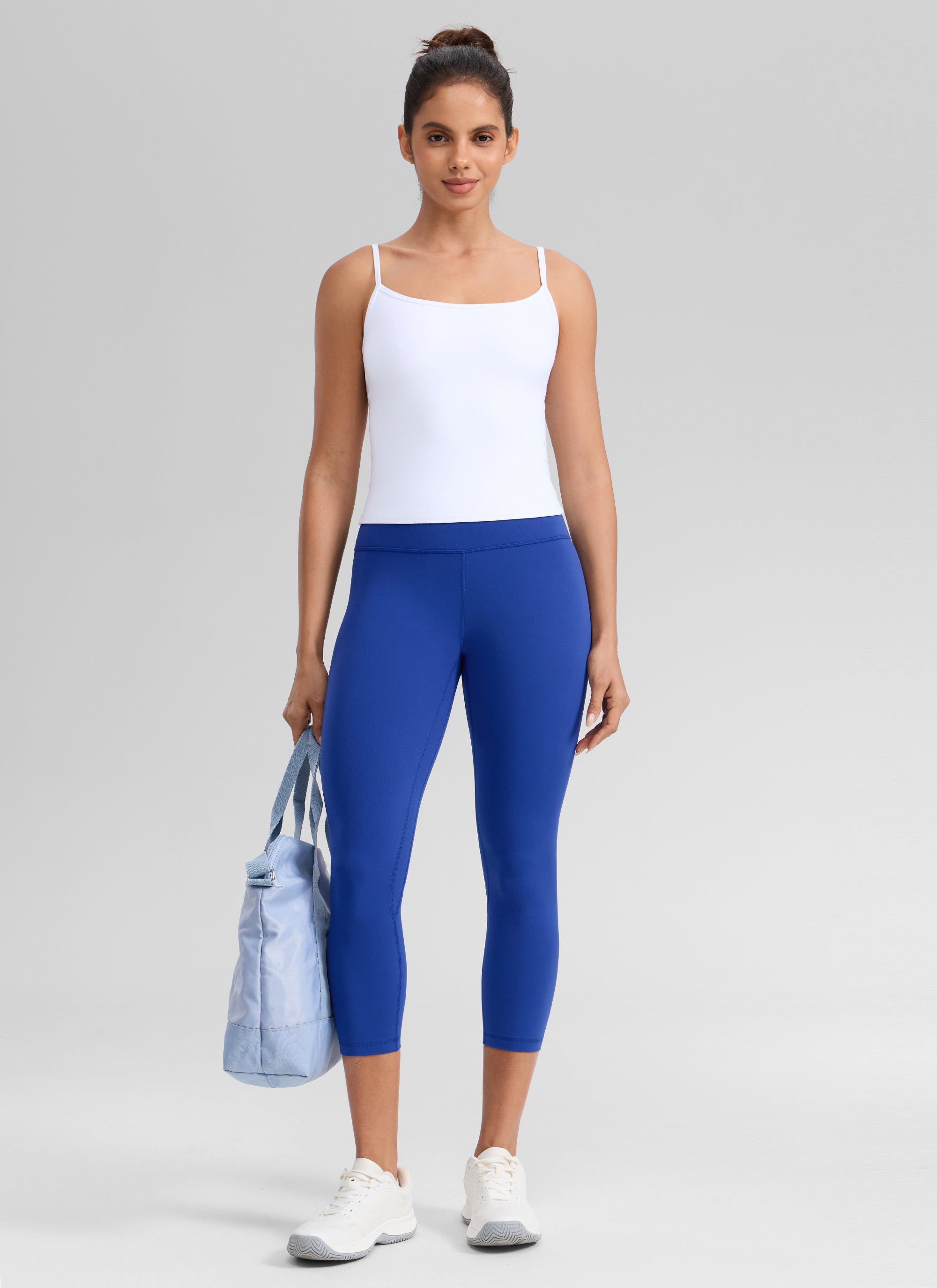CRZ YOGA Leggings de Mujer Cintura Alta Capris para Ejercicio 21 Pulgadas Azul Ondulante