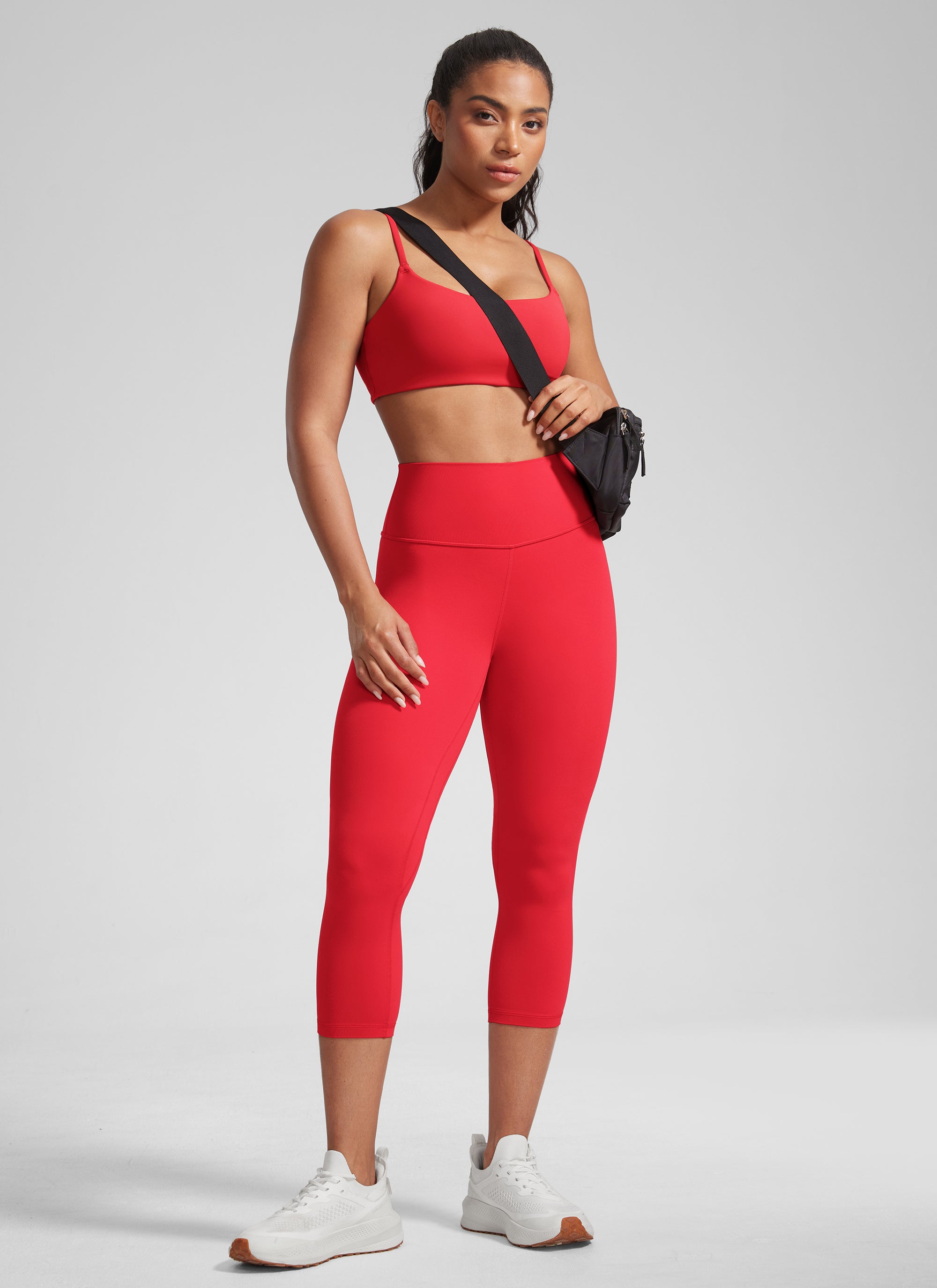 CRZ YOGA Leggings de Mujer Cintura Alta Capris para Ejercicio 21 Pulgadas Rojo Aurora