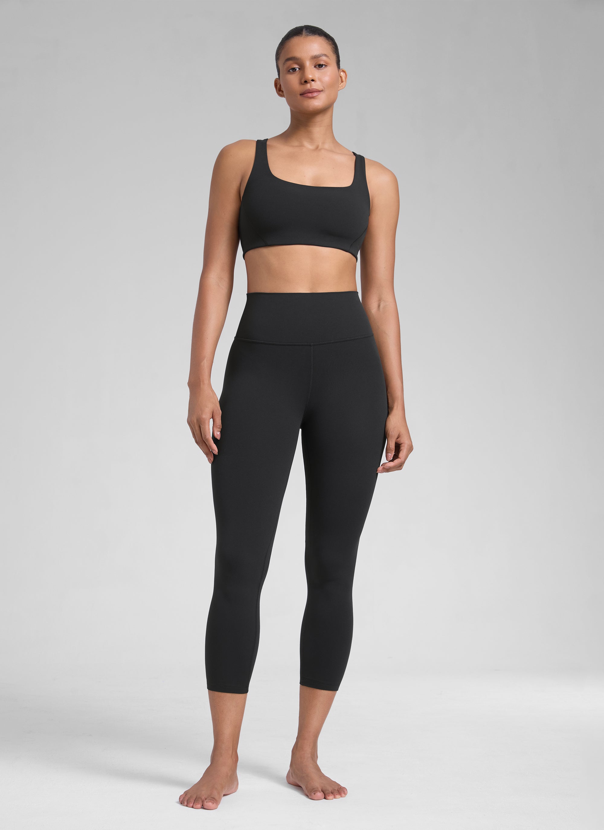 CRZ YOGA Leggings de Mujer Cintura Alta Capris para Ejercicio 23 Pulgadas Negro