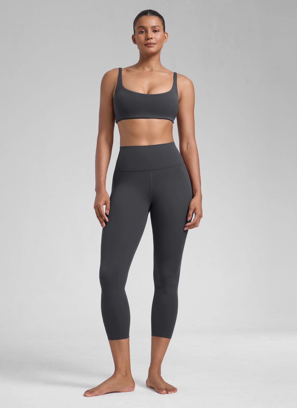 CRZ YOGA Leggings de Mujer Cintura Alta Capris para Ejercicio 23 Pulgadas Gris misterioso