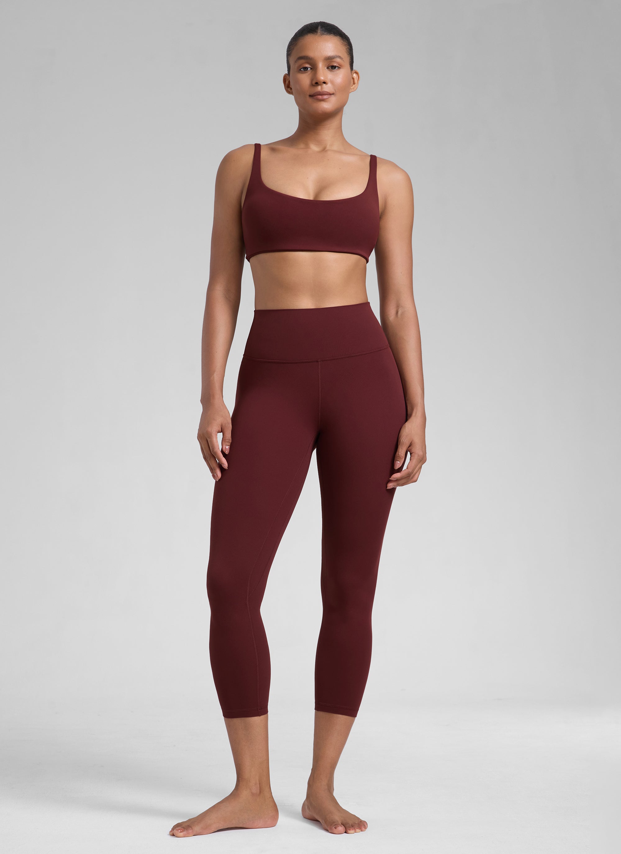 CRZ YOGA Leggings de Mujer Cintura Alta Capris para Ejercicio 23 Pulgadas Merlot Rojo