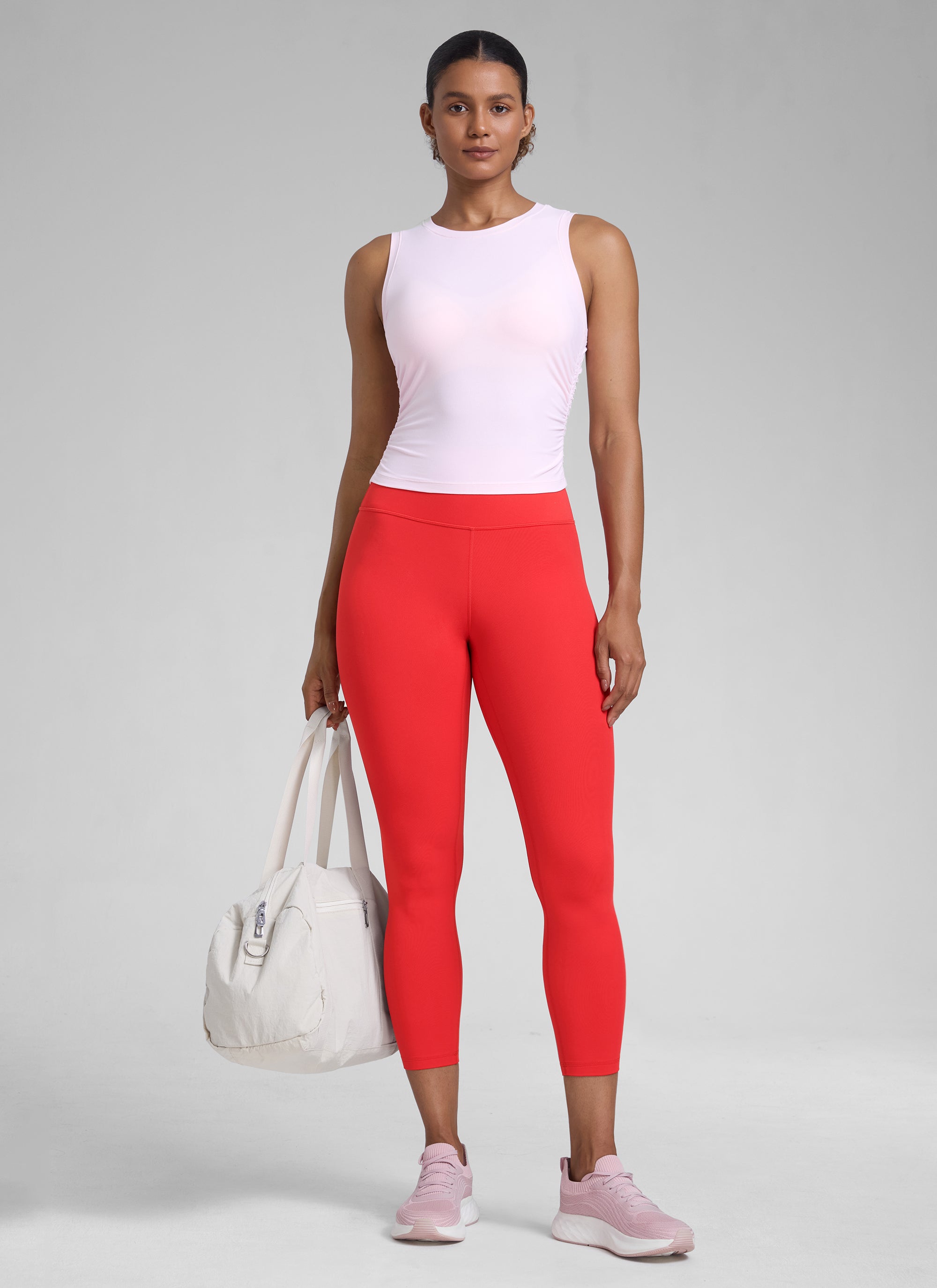 CRZ YOGA Leggings de Mujer Cintura Alta Capris para Ejercicio 23 Pulgadas Rojo Profundo