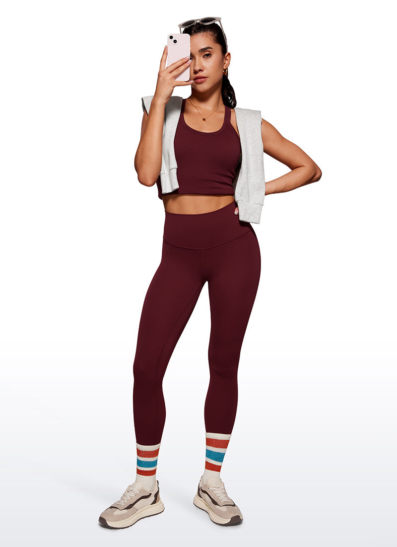 CRZ YOGA Butterluxe Leggings de Yoga con Doble Costura para Mujer Merlot Rojo