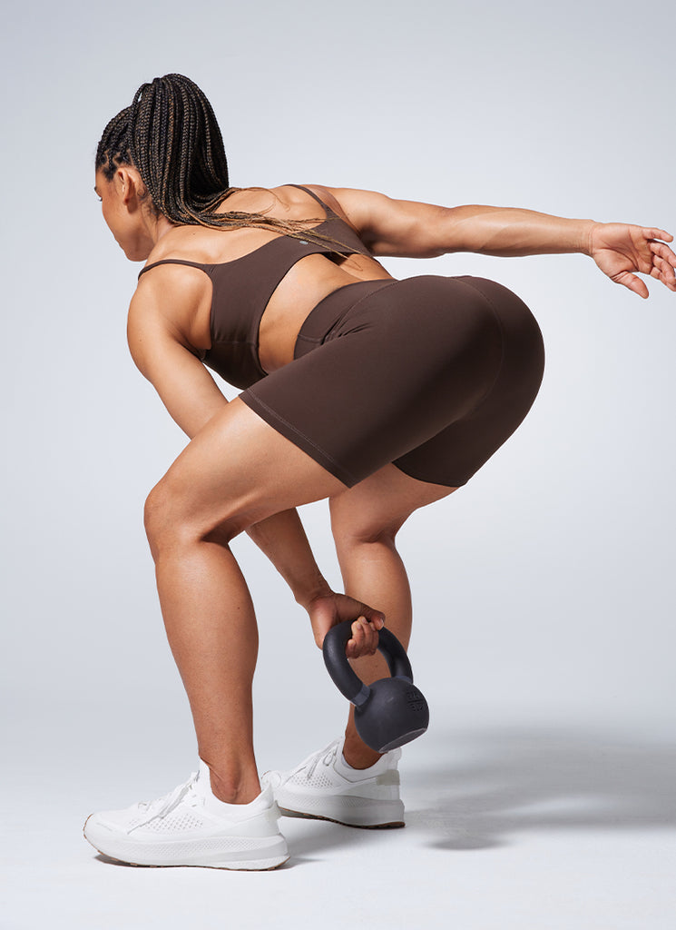 CRZ YOGA Butterbreeze Leggings Cortos para Entrenamiento de 6 Pulgadas para Mujer Marrón Fudge Caliente