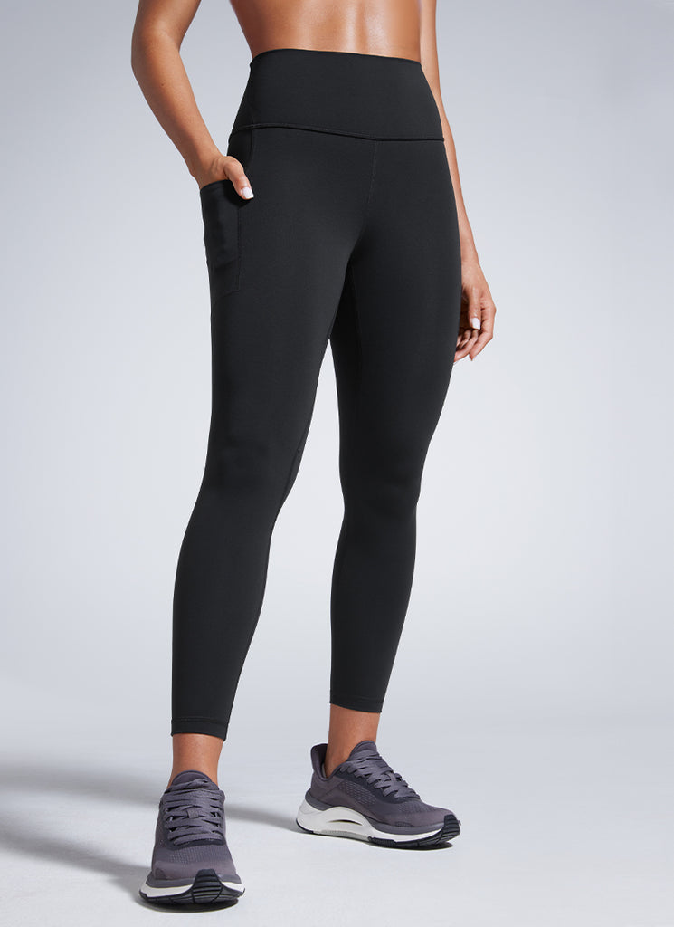 CRZ YOGA Leggings de Entrenamiento con Bolsillos de 25 Pulgadas para Mujer Negro