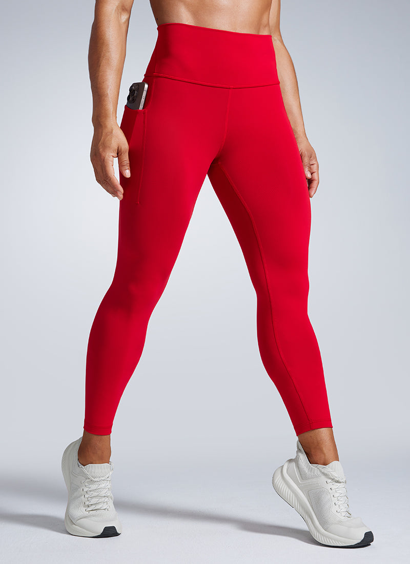 CRZ YOGA Leggings de Entrenamiento con Bolsillos de 25 Pulgadas para Mujer Chile Rojo