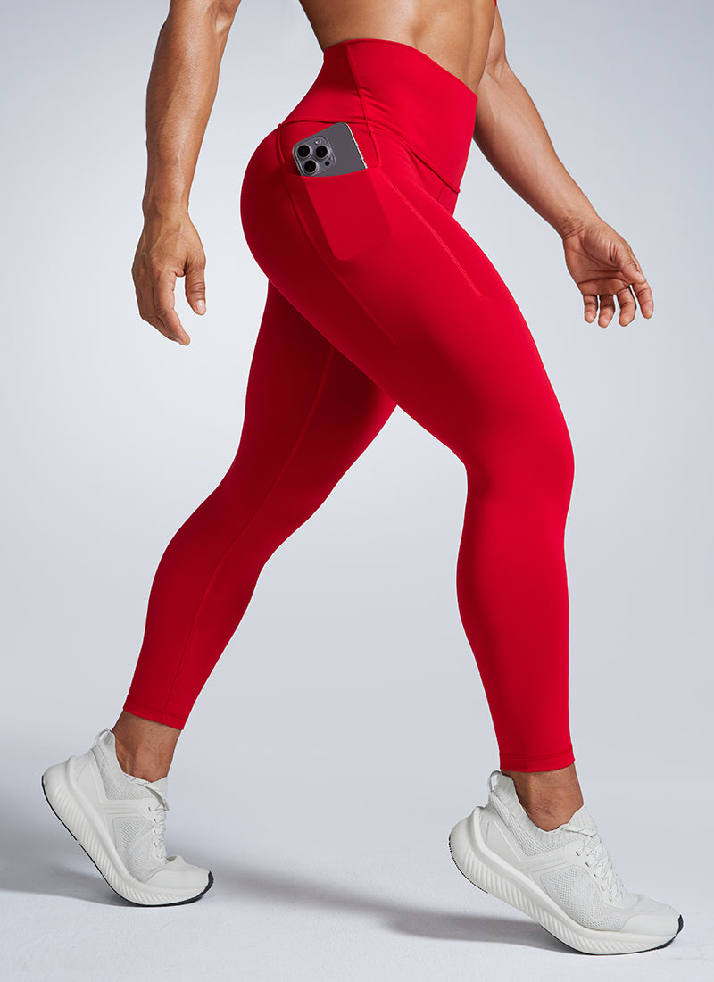 CRZ YOGA Leggings de Entrenamiento con Bolsillos de 25 Pulgadas para Mujer Chile Rojo