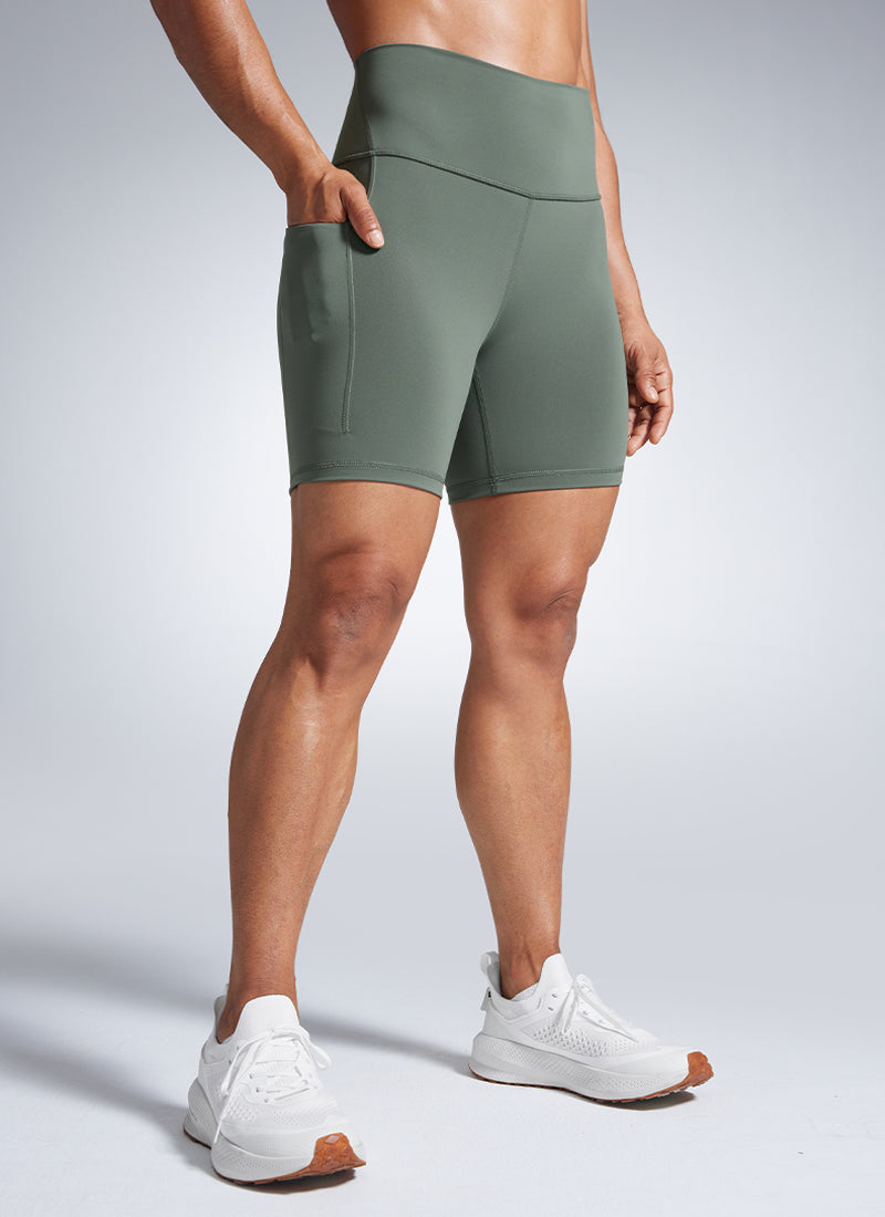 CRZ YOGA Butterbreeze Shorts con Bolsillos de Tiro Alto de 6 Pulgadas Salvia gris