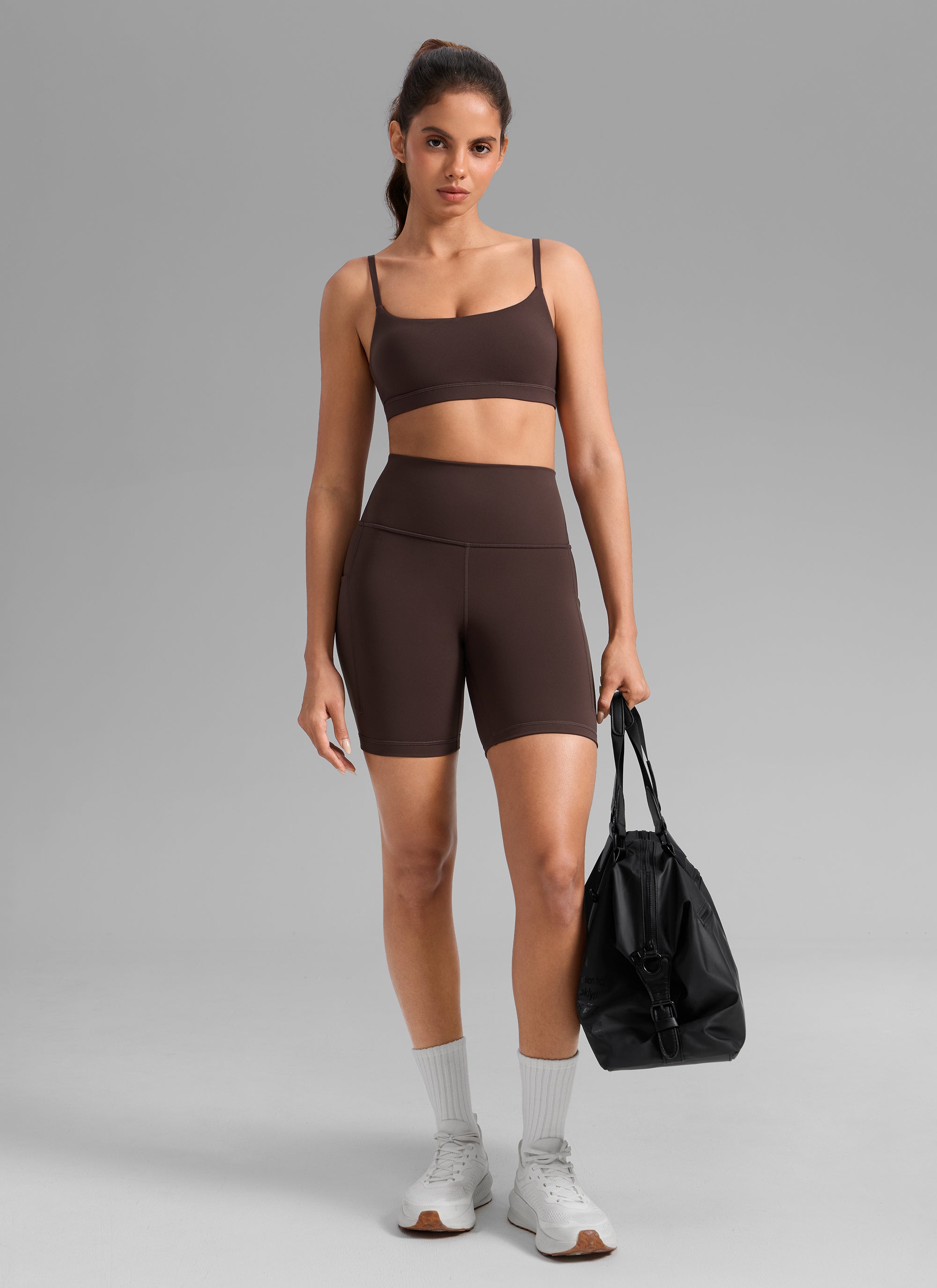 CRZ YOGA Butterbreeze Shorts con Bolsillos de Tiro Alto de 6 Pulgadas Marrón Fudge Caliente